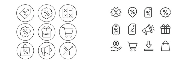 Aufkleber - Collection of simple marketing icons depicting discounts, sales, and promotions suitable for e-commerce design projects