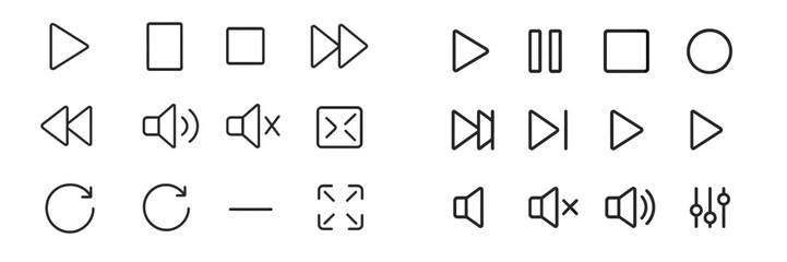 Fototapete - Collection of multimedia control icons arranged in a grid format for user interface design purposes