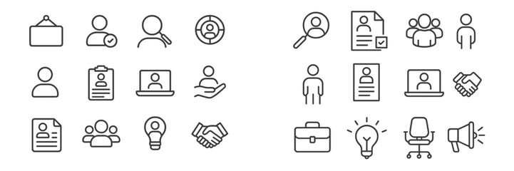 Poster - Collection of minimalistic icons representing various professional activities and human interactions in a modern design style