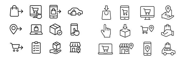 Aufkleber - Shopping icons illustrating various online buying and delivery activities in a simple, modern design layout