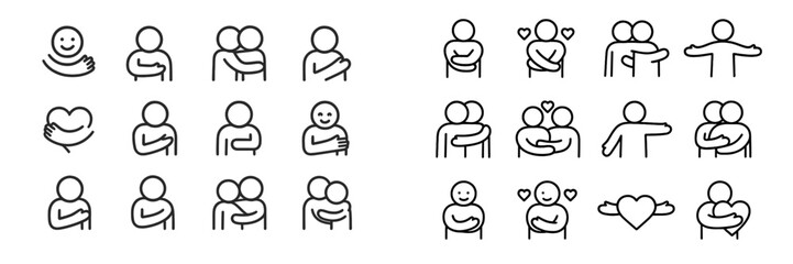 Aufkleber - Various emoticons depicting expressions of warmth and affection in diverse settings, showcasing body language and connection