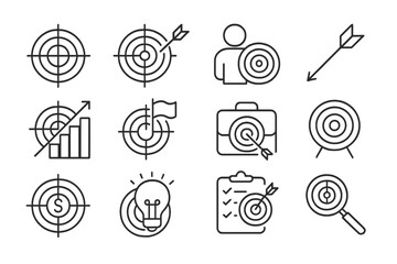 Poster - Diverse target icons representing achievement, goals, and strategic planning in a clean design layout