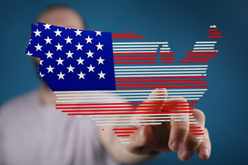 Poster - Digital illustration of USA map designed with American flag colors. Patriotism, technology concept.