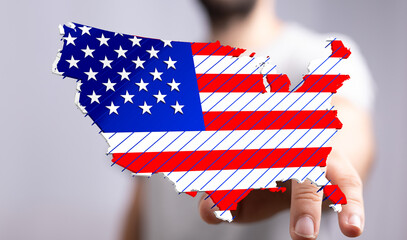 Poster - Patriotic image of the United States map designed with the American flag.