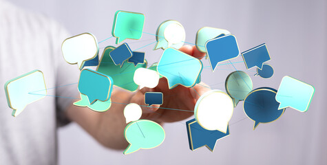 Leinwandbilder - Abstract image of interconnected speech bubbles, representing global communication and networking.