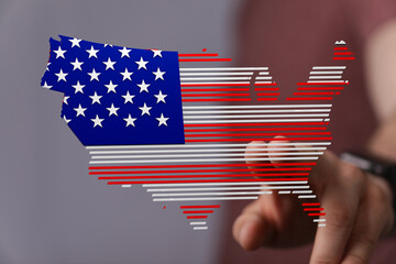 Poster - Digital illustration of the US flag as a map. Represents American data, technology, or patriotism.