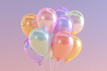 Poster - Balloons with neon lights on pastel colors background. 3d rendering
