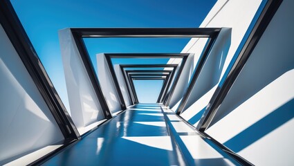 Poster - Abstract metal roof with steel construction. Modern metal background featuring an abstract blue tone.