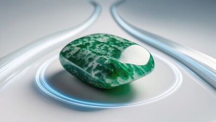 Poster - a genuine jade stone is encircled by a clipping trail against a white background.