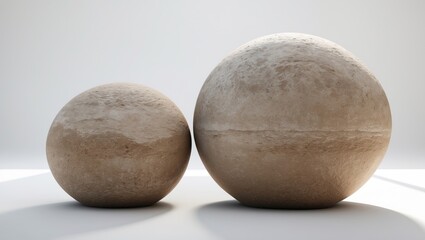 Poster - Against the white background, the two large, spherical stones are prominent. Rounded stones. Landscape stone adds beauty to every outdoor area.