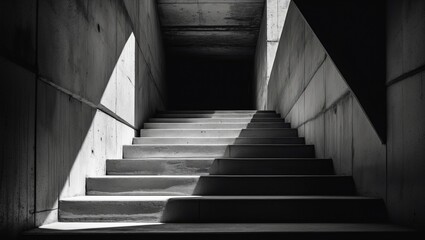 Poster - Architecture details of cement concrete wall stairs in a modern building with shade and shadow lighting.