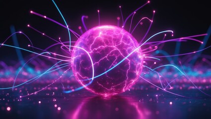 Poster - Abstract neuron background with flashes of light on a dark backdrop