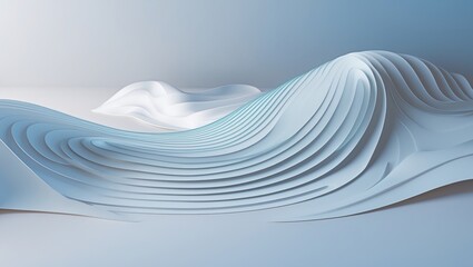 Poster - Abstract geometric architecture background featuring a wavy wall installation, white design elements accented by blue shadows.