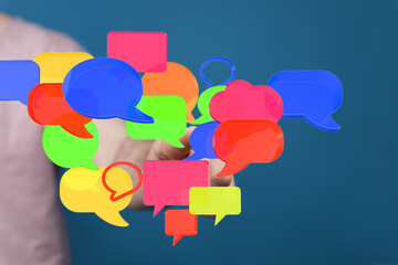 Leinwandbilder - Abstract image of colorful speech bubbles representing communication, social media, and online discussions.