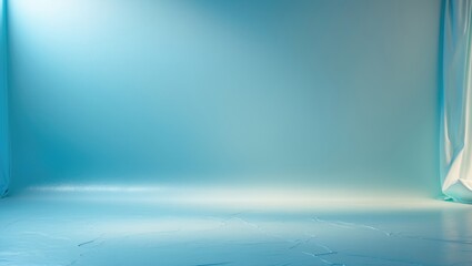 Poster - Abstract light blue template background suitable for advertisements, featuring a blank space with a gradient wall for artwork design or message addition.