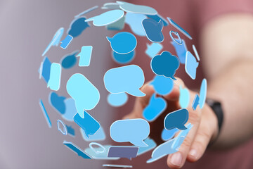 Poster - Conceptual image of a network of communication bubbles. Ideal for technology, social media, and collaboration.
