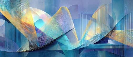 Poster - Abstract geometric landscape with blue and gold lines, creating a modern and dynamic design Concept of technology, innovation, and futuristic backgrounds