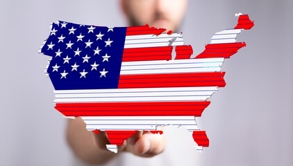 Poster - Patriotic image of the United States map designed with the American flag.