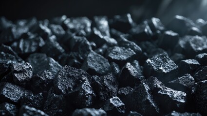 Poster - As a backdrop texture, a mass of naturally black, hard coal serves as the main element.