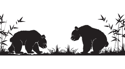 Wall Mural - Pandas silhouette isolated in White background
