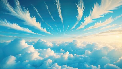 Wall Mural - Beautiful fluffy white clouds with nice blue sky in the skies at Sunrise over Manly Beach Sydney NSW Australia