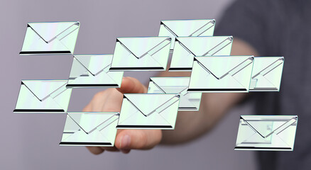 Poster - Person interacting with digital emails, inbox management, communication.
