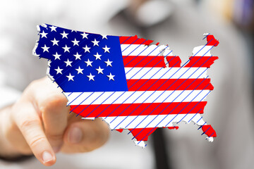 Poster - Image of a 3D USA map designed like an American flag. Perfect for business, finance, and patriotic themes.