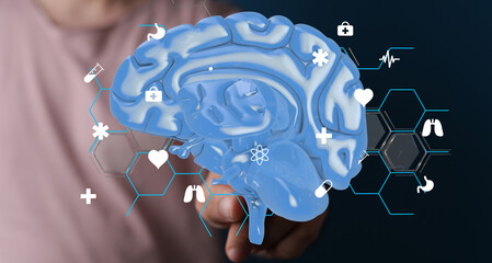Aufkleber - 3D model of human brain with medical icons.  Perfect for healthcare, technology, and science concepts.