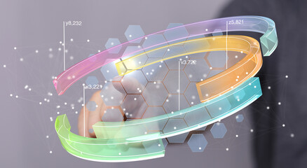 Poster - Stock photo of hand interacting with 3D data visualization showing growth and progress.