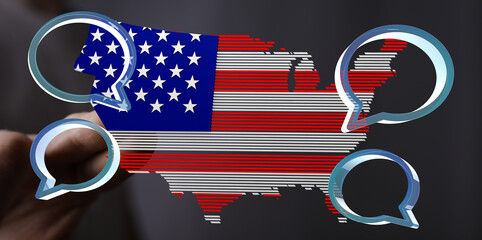 Aufkleber - Image of a US map overlaid with speech bubbles, symbolizing communication and dialogue within the United States.