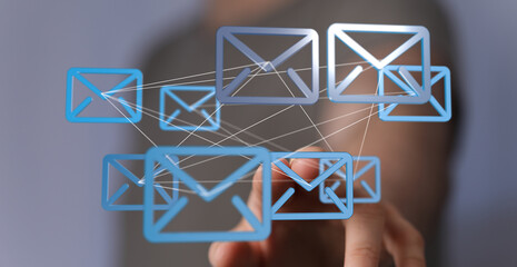 Aufkleber - Image depicts a network of interconnected email icons, symbolizing global communication and collaboration.