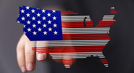 Poster - Abstract digital USA map with flag design. Perfect for patriotic themes.