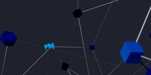 Poster - Modern abstract background image featuring interconnected cubes and lines. Ideal for technology, networking, and connection concepts.