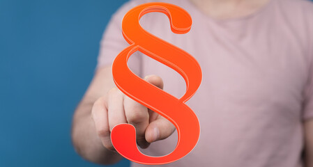 Aufkleber - Hand gestures towards a digital paragraph symbol.  Concept for law, articles, or writing.