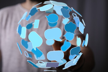 Aufkleber - Seamless communication.  Global network concept.  Digital speech bubbles illustrate connection and interaction.