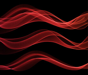 Fototapete - Vector Abstract Shiny Glowing Red Color Wave. Transparent Wavy Lines. Elegant Luxury background. Black BG