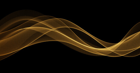 Fototapete - Vector Abstract Shiny Glowing Gold Color Wave. Transparent Golden Wavy Lines. Elegant Luxury background. Black BG