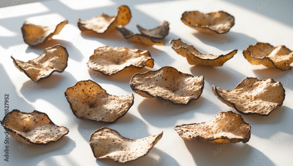 Crispy taro chips displayed on a white background.