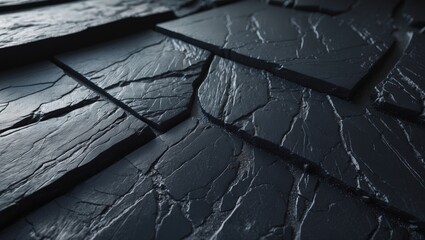 Poster - Dark black stone texture background featuring a rough and natural surface