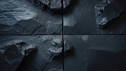 Poster - Black slate texture with an uneven rough surface displaying height differences, viewed from above.
