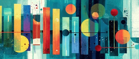 Poster - Abstract colorful geometric shapes with circles and lines in modern artistic composition Concept of creativity, imagination, and contemporary art
