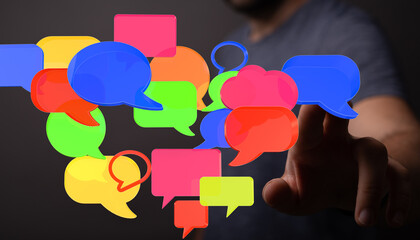 Aufkleber - Abstract image of colorful speech bubbles, ideal for communication, social media, and networking concepts.