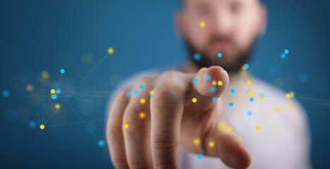 Aufkleber - Abstract image of a man interacting with a digital network, showcasing connectivity and technology.