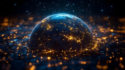 Poster - A highly detailed digitally rendered globe showcasing the Earth s population density through the use of bioluminescent topography