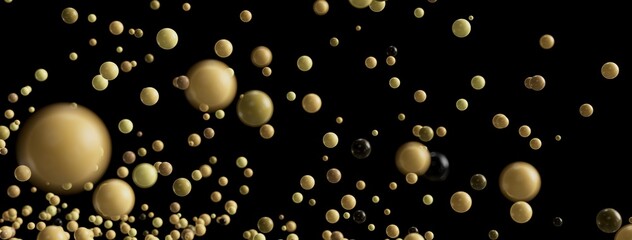 Poster - Stunning abstract image of beige and brown spheres floating against a black background. Ideal for design projects needing a luxurious and elegant touch.