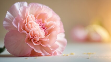 Wall Mural - A close-up of soft pink and peach carnation petals, highlighting delicate textures and smooth curves in a romantic, dreamy floral arrangement.