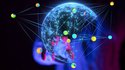 Aufkleber - Abstract image of a global network connection, representing data, technology, and communication.
