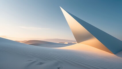 Poster - A modern triangular background featuring a minimalist desert landscape with sand dunes.