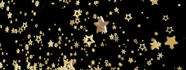 Poster - Beautiful background image of gold stars falling against a black backdrop. Perfect for celebrations, holidays, or magical themes.