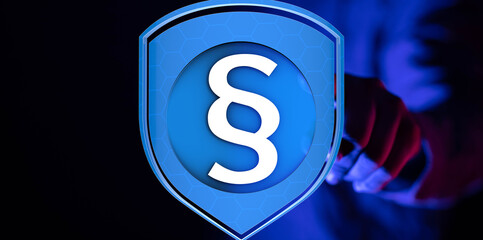 Poster - Digital security, legal protection, privacy shield.  Cybersecurity and data privacy concept.